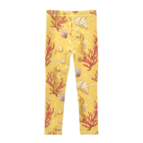 Seahorse Coral Yellow Girls Leggings Ultra Soft Compression Yoga Gym Pants for Kids 4-10T2