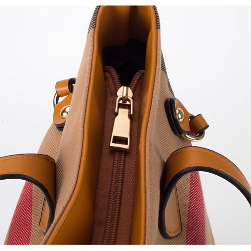 Spacious Large Capacity Luxury Women's Chequered Cross-Body Bag Canvas and Faux Leather Commuter Travel Tote4