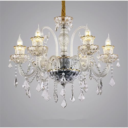 Lustre en cristal contemporain LED à 6 lumières pour salon chic