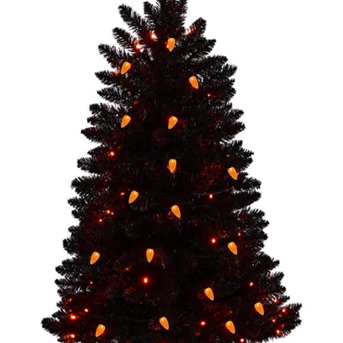 Image of Orange C6 Halloween String Lights 50LED Strawberry 18ft Waterproof Black Wire Lights for Outdoor Indoor Garden Yard Home Halloween Party Decoration(Orange)