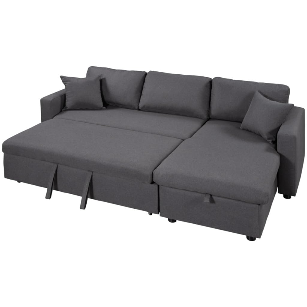 Sleeper Sectional Sofa Grey with Storage Space 2 Tossing Cushions