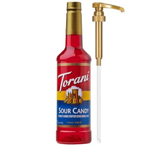 Image of Torani Sour Candy Syrup for Drinks, Flavoring for Iced Tea, Lemonade, Sodas, and Cocktails, Pump Included, 25.4 Oz
