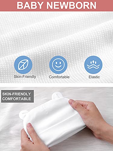 Baby Ears Newborn Hats Mittens And Socks Set For Boys Girls Beanie Hat 0-6 Month (White, Black, Gray, Light Blue, Navy Blue,5 Set) #TOP1