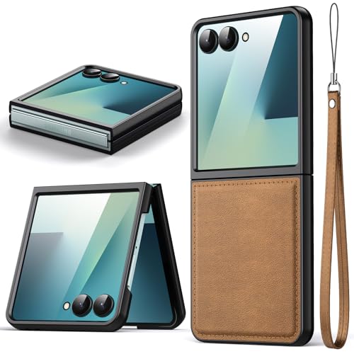 Coque Samsung Galaxy Z Flip 7 marron en cuir mince pour le bureau et les sorties