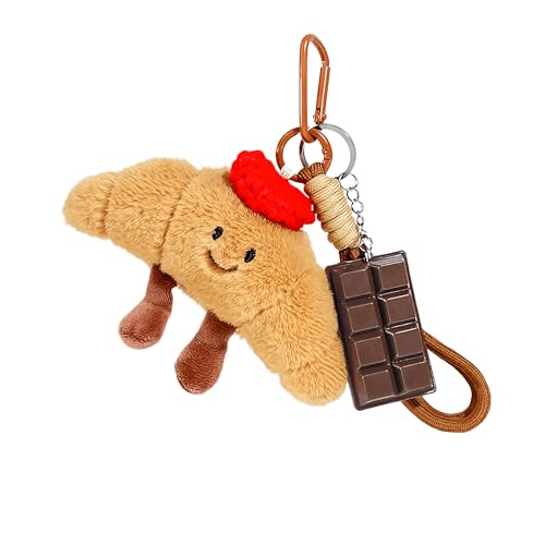 Croissant Keychain - Cute Plush Croissant Bag Charm with Red