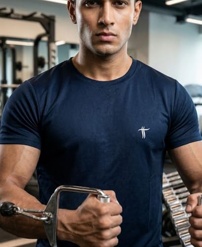 Image of T T Men Dri-Fit Polyester Dot- Knit Fabric| Round Neck | Half Sleeve | Sweat-Wicking Gym & Active Wear Tees