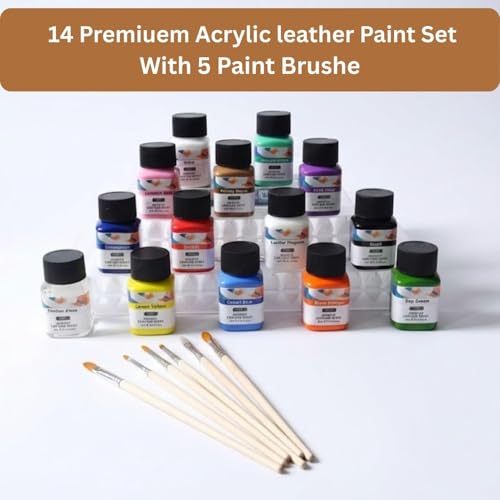 Image of Sneaker & Leather Paint Kit | 12 Acrylic Colors for Shoes with 1 Preparer, 1 Gloss Finish & 5 Brushes | Waterproof Flexible Color for Jackets, Bags, DIY Restoration & Custom Art (Acrylic Leather Paint Colour Set)