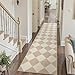 Beeiva Checkered Print Long Hallway Runner Rug Non Slip, Beige Ultra Thin 2.5x10 Washable Runner Rug, Moroccan Trellis Home Decor Faux Wool Neutral Carpet for Bathroom Kitchen Hallways, 10ft