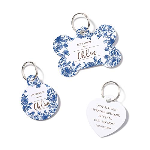 waaag Etiquetas de Identificación de Mascotas, 50+ estilos floral flor niña linda encantadora, Placa Chapa de identificación Personalizada para Collar Perro Gato Mascota Cover