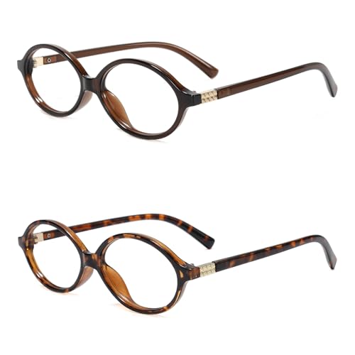 Image of Slocyclub 2 pack Oval Blue Light Blocking Glasses for Women | Filters harmful blue light, reduces eye strain, Vintage oval frame, Lightweight for daily wear