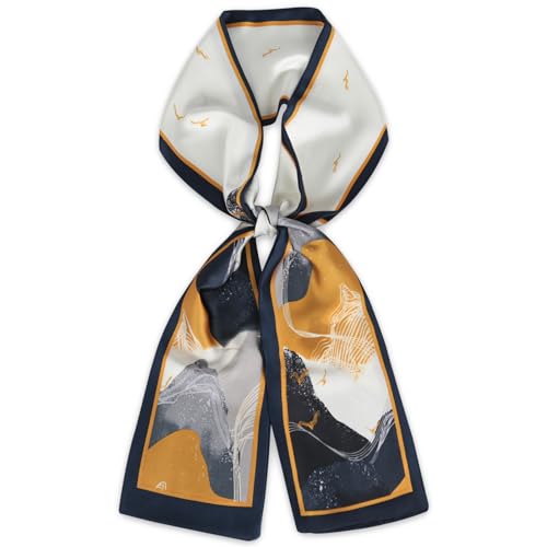 EXTREE Satin Scarf Mulberry Silk Printed Head Wrap Hair Band 7"" x 59"" A072