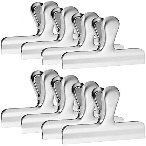 8 Pack Stainless Steel Clips Grips for Chip Bags, 4 inch Width, Danzix Paper Seal Tool for Coffee Food Bread Bags, Kitchen Home Usage - Sliver Cover
