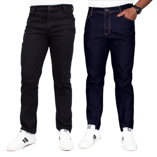 Kit 2 Calças Jeans Masculinas Almix (BR, Cintura, 42, Slim, Regular, Preto e Azul Escuro)