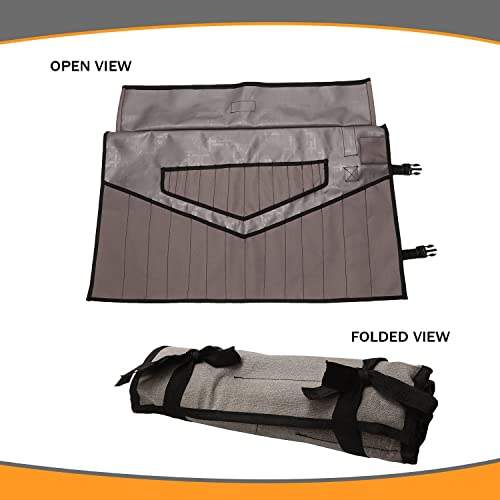 Bull Tools 28 Pockets | Hand Crafted | Heavy Weight Water Proof | 18 Oz. Ballistic Polyester Oxford Canvas | Garage Ready | Metric & Sae | Wrenches And Tools Bag Organizer Roll Up Pouch | Grey | #TOP2