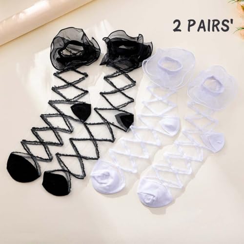 Ruffle See Through Socks - Sheer Tulle Cool Mesh Ankle Socks (2 Pairs, Black)2