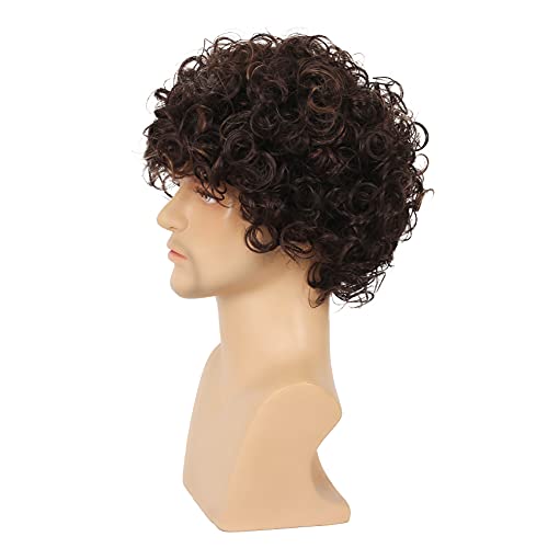 Swiking Brown Curly Afro Men Wigs Short Soft Bouffant Synthetic Natural Hair 70s 80s Hair Replacement Wigs for Male Buy