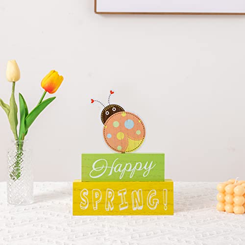Hogardeck Spring Decorations For Home, Hogardeck Three-Layer Ladybug Wood Table Sign Happy Spring Decor thumb #1