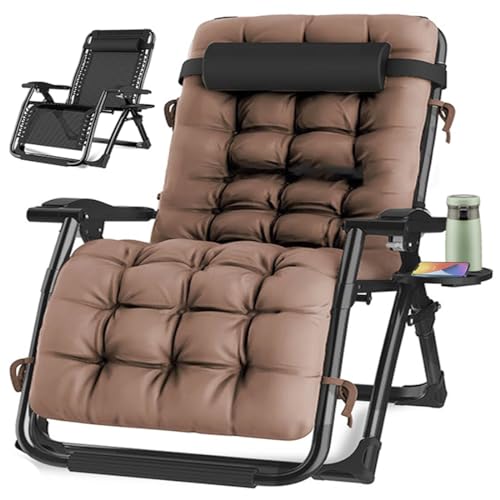 KINGBO Oversized Zero Gravity Chair, Lawn Recliner, Reclining Patio Lounger Chair, Folding Portable Chaise, with Detachable Soft Cushion, Cup Holder, Adjustable Headrest, Support 500 lbs. (32" Brown) KINGBO Oversized Zero Gravity Chair, Lawn Recliner, Reclining Patio Lounger Chair, Folding Portable Chaise, with Detachable Soft Cushion, Cup Holder, Adjustable Headrest, Support 500 lbs. (32" Brown)