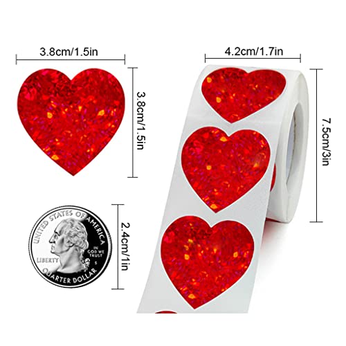 500Pcs Glitter Heart Stickers For Kids Roll, Valentine Red Heart Stickers 1.5 Inch, Love Stickers For Scrapbooking, Personalized Thank You Stickers (Heart) #TOP1