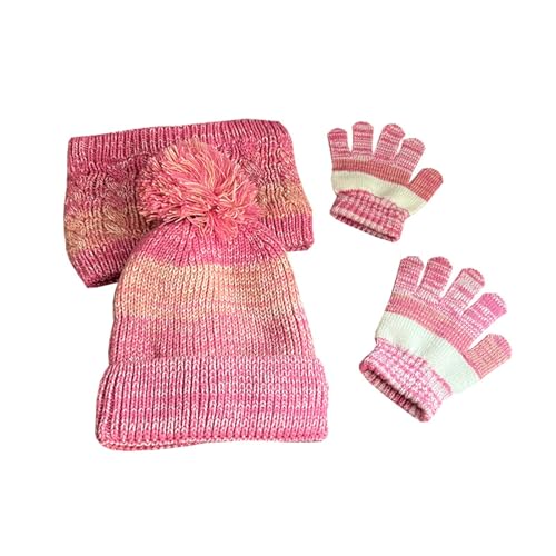 SK Studio Kids Winter Knit Beanie Hat Scarf Gloves Set for Girls with Pompom, Boys Fleece Lining Hat Scarf Gloves2