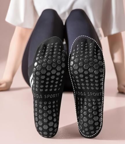 Image of Womens 4Pcs Pilates Grip Socks Non Slip Yoga Socks with Grips Barre Hospital Athletic Socks for Women