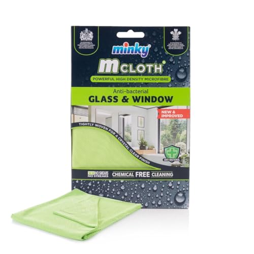 Minky M Cloth Glass and Window Pack of 9, Microfibre Anti-Bacterial Cleaning Cloth, Multifunctional & Reusable, Super Soft & Powerful High Density Microfibres