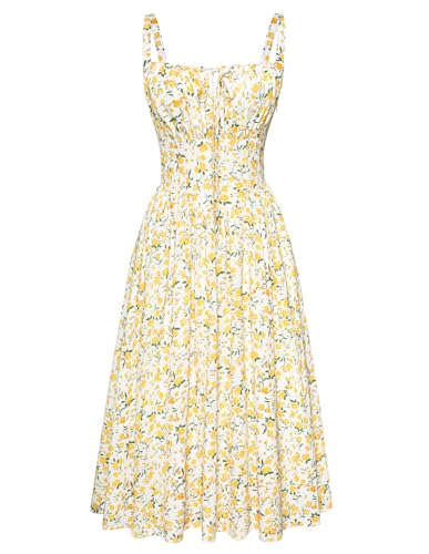 SCARLET DARKNESS Robe d'été pour Femme Robe Bretelles Spaghetti à Fleurs Victorienne Jaune L
