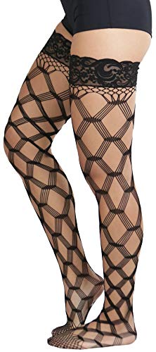 Image of ToBeInStyle Women's Multi-Strand Large Diamond Fence Net Thigh High Stockings