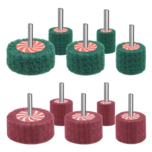 MISIQIMA 10 Stück SchleifmopSet, 25|30|40|50|60MM Vlies Schleifscheiben, Scheuerschwämme Rad mit 1/4 Zoll Schaft, Können zum Reinigen von Farbe, Polieren von Metall, Holz Verwendet Werden