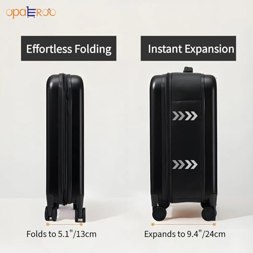 Carry On Luggage Expandable Foldable Lightweight Suitcase With 360 Silent Spinner Wheels Secure Lock Black Travel Bag Save Space L2