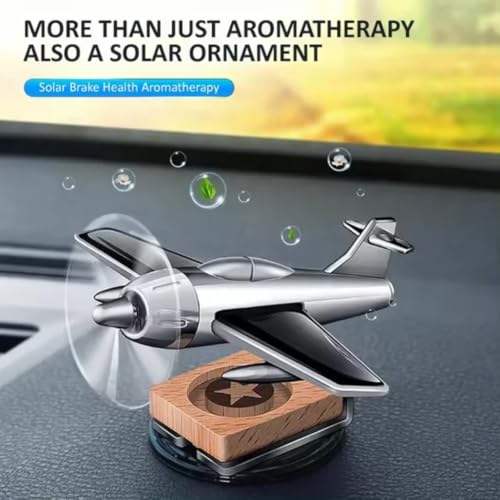Image of DETACHI Solar Dashboard Airplane Wooden Base Air Freshner Diffuser, Alloy Solar Energy Rotating Airplane Ornament for Car (Black), Liquid, 1 Count