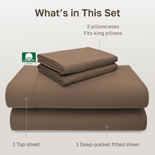 Image of California Design Den Cal King Sheet Set Cotton - Luxury 600 Thread Count Sateen, 100% Cotton Sheets California King, Deep Pockets, Soft and Durable Bedding - Mocha
