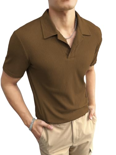 Image of Men's Ribbed Polo Tshirt (44, Dark Brown)