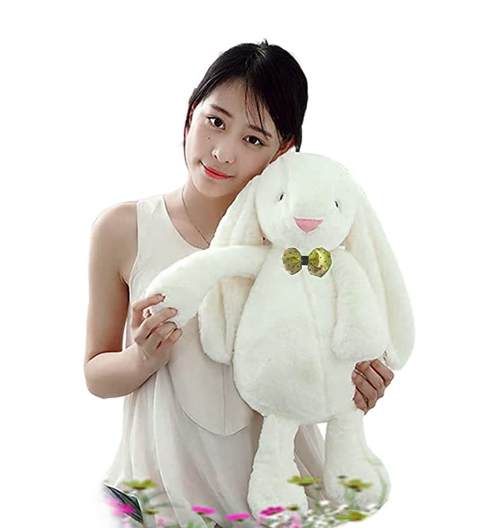 BİGİBU Papyonlu Uyku Arkadaşım 65 cm Uzun Kulak Bunny Peluş Tavşan (Beyaz) - Çocuk - Paskalya - Plüş oyuncak