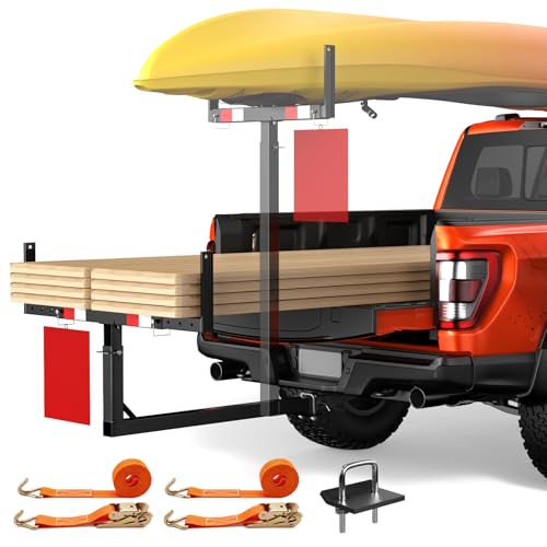 Truck Bed Extender Hitch Mount Pickup Truck Bed Extender 2 in 1 Design 500lbs Capacity Truck Bed Extension for Kayak Canoe Ladder Lumber