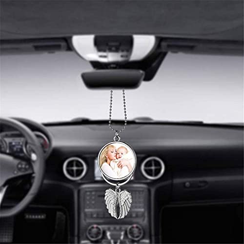 Ouhoe Car Hanging Ornament,Angel Wing Rearview Mirror Pendant With Sublimation Blank Heat Transfer Photo Frame For Automobiles Home Window Christmas Ornaments (Silver-5Pc) 3.74 X 1.81 Inch #TOP3