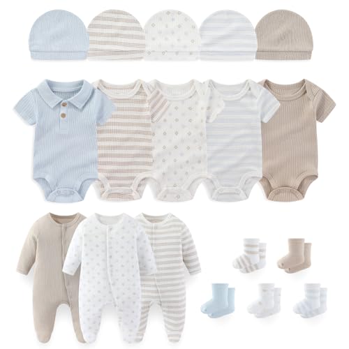 Baby Boy Girl Layette Set 18 Piece Infant Essentials Must Haves Clothes 0-12 Month Rompers+Bodysuits+Hats+Socks