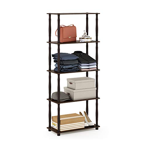 Image of Furinno Turn-N-Tube 5-Tier Multipurpose Shelf / Display Rack / Storage Shelf / Bookshelf, Classic Tubes, Walnut /Brown