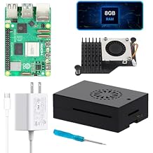 طقم بدء تشغيل iRasptek لجهاز Raspberry Pi 5 بسعة 8 جيجابايت من ذاكرة الوصول العشوائي - يتضمن لوحة بسعة 8 جيجابايت ومحول طاقة USB-C Pi5 بقوة 5.1 فولت و5 أمبير وهيكل معدني لجهاز Pi5 ومبرد نشط