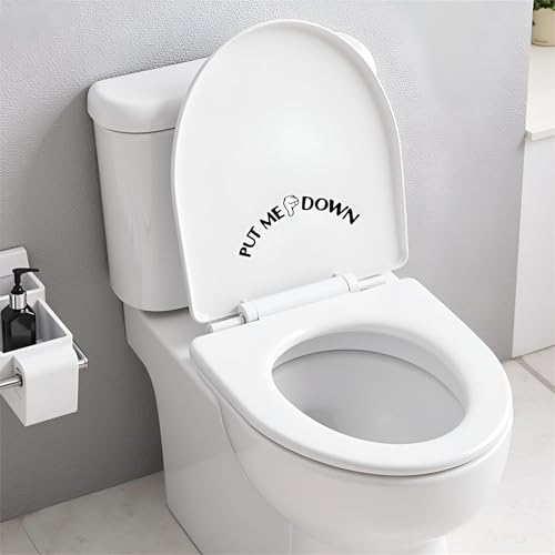 Schwarzer wasserdichter selbstklebender Aufkleber Schild Put Me Down Geste Handaufkleber Badezimmer Toilettensitz Aufkleber Toilettendeckel Abziehbilder Stilvolles Toilettenzubehör