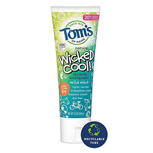 Image of Tom's of Maine ADA Approved Wicked Cool! Fluoride Children's Toothpaste, Natural Toothpaste, Dye Free, No Artificial Preservatives, Mild Mint, 4.2 oz. 3-Pack (Packaging May Vary)