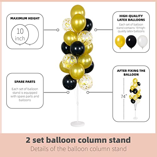 Balloon Column Kit Set of 2 With Confetti Balloons Included - with Base, and Pole,Balloon Tower Backdrop Decoration for Wedding, Baby Shower, Birthday Party, or Bachelorette Parties (Black Gold) - Image 5