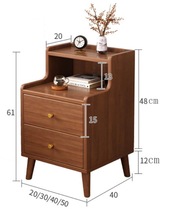 ベッドサイドテーブル - 2個 bedside table ZXM無垢材のベッドサイドテーブルナイトスタンド、引き出し2個、収納棚