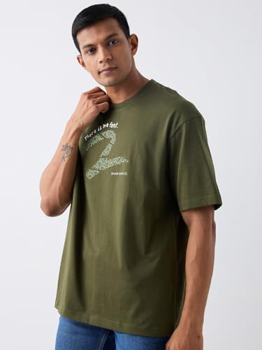 Image of Spykar Men's Oversized Round Neck Half Sleeve Solid Casual T-Shirt