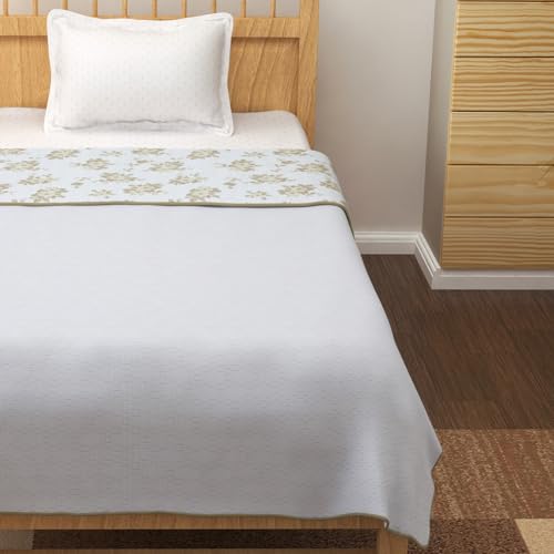 Image of Story@Home Comforter Single Bed Cotton 100%| 150GSM 144 X 220 cm Quilt AC Blanket for Summer | AC Comforter Single Bed | Beige & White, Floral & Geometric Reversible Design Duvet | All-Season Blanket