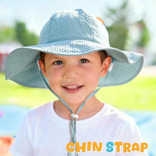 Image of HONGTEYA Baby Sun Hat Toddler Girl Beach Hat Sun Protection Adjustable Outdoor Summer Wide Brim Bucket Hat for Infant Kids