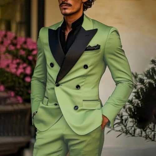 Men's Double Breasted Suit Slim Fit Peak Lapel Blazer Jacket Pants Suits 2 Piece Wedding Prom Tuxedo 7