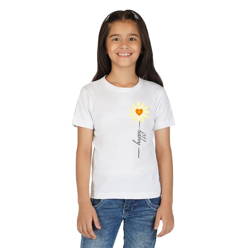 Image of Nusyl Girls Half Sleeves T-Shirt for Kids | Cute Printed Casual Wear | Soft Cotton Blend | Comfortable Regular Fit | 2-16 Years | Multiple Colors & Pack Options