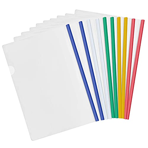 10 Piezas Transparente A4 Cubiertas para informes con Barra Deslizante, Carpetas Dossier de Presentación, Plástico Carpeta de Archivos para Casa Oficina Escuela Documentos Organizador (5 Colores)