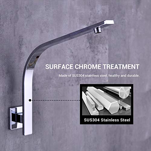 Trustmi Square Shower Arm With Flange 12 Inch C-Shape Arc Extension Pipe For Big Shower Head High Rise Replacement, Stainless Steel, Wall Mounted, Chrome #TOP1